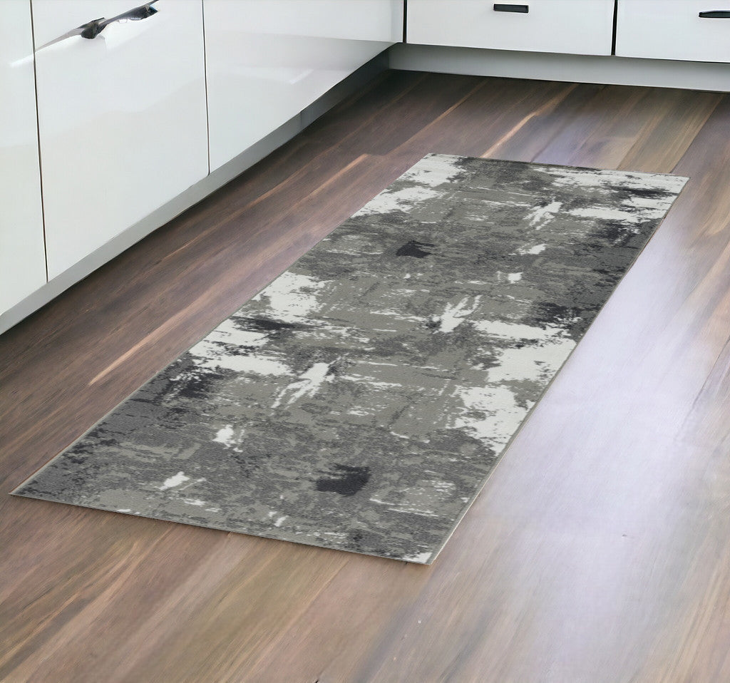 10' X 14' Ivory Black and Gray Abstract Power Loom Area Rug