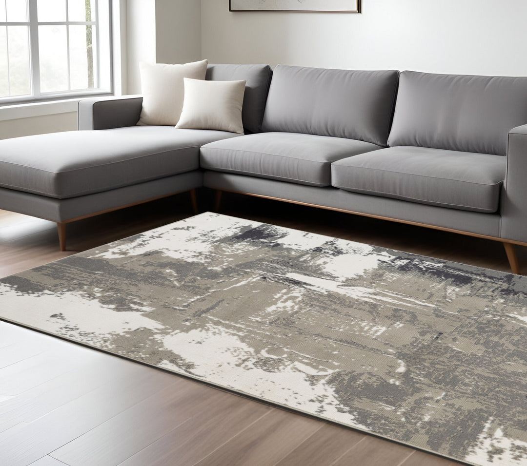 10' X 14' Ivory Black and Gray Abstract Power Loom Area Rug