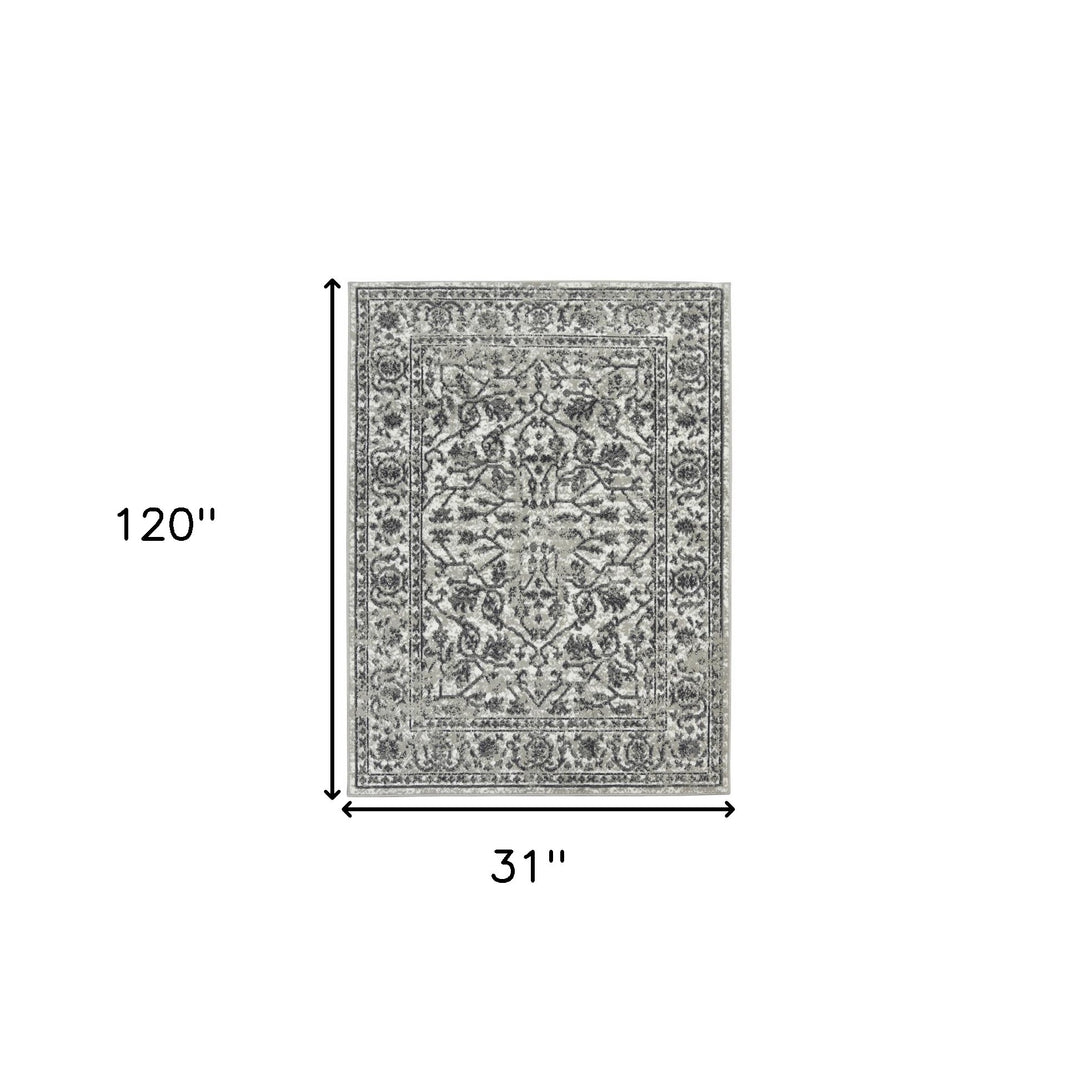 10' X 14' Gray and Dark Gray Floral Power Loom Area Rug