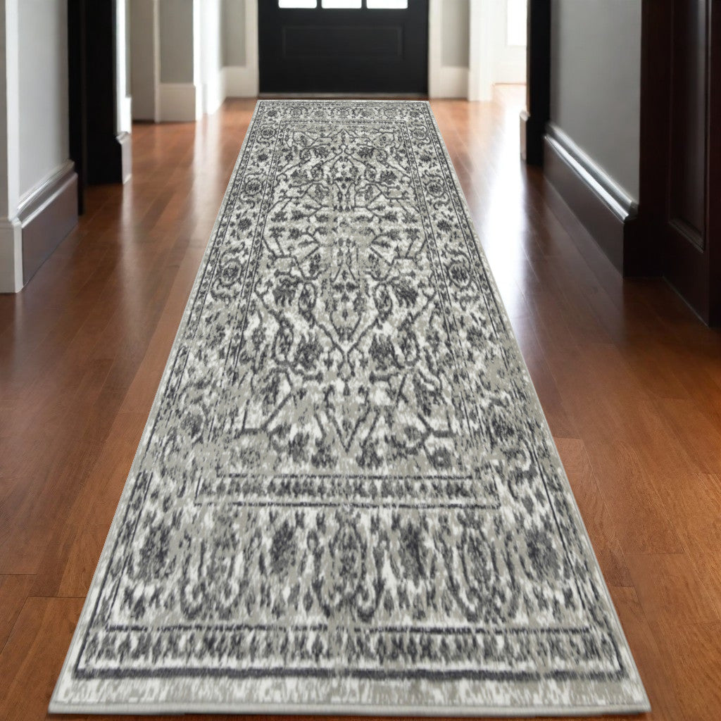 10' X 14' Gray and Dark Gray Floral Power Loom Area Rug