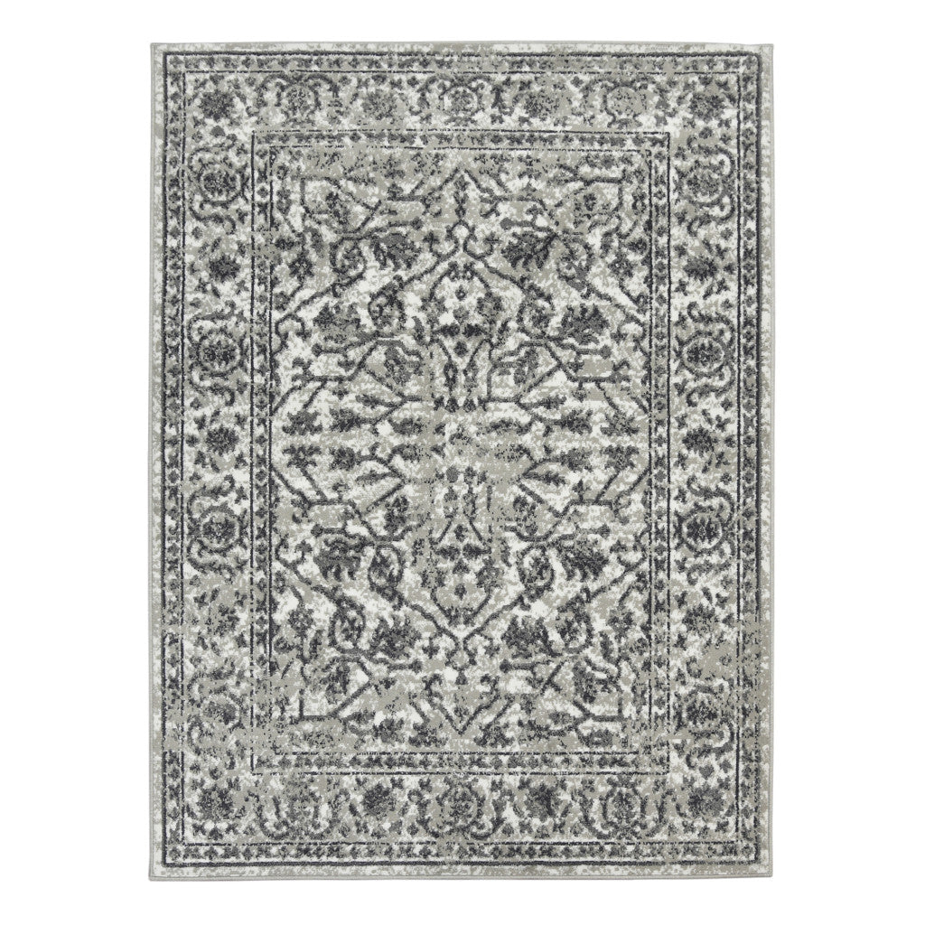 10' X 14' Gray and Dark Gray Floral Power Loom Area Rug