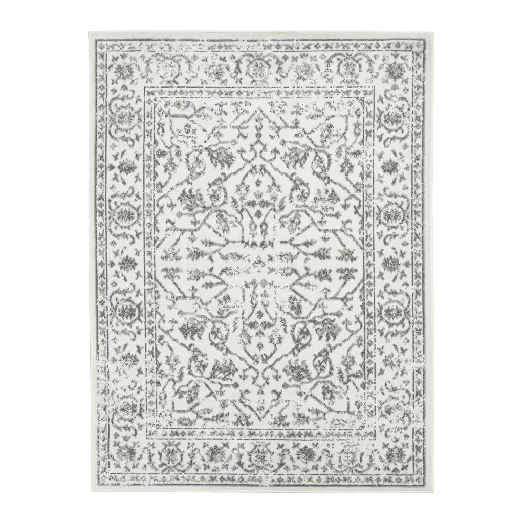 10' X 14' Gray and Light Gray Floral Power Loom Area Rug