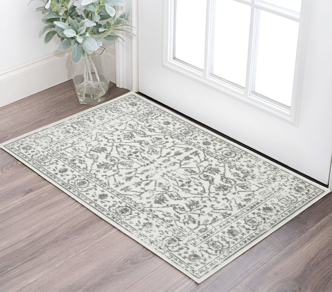 10' X 14' Gray and Light Gray Floral Power Loom Area Rug