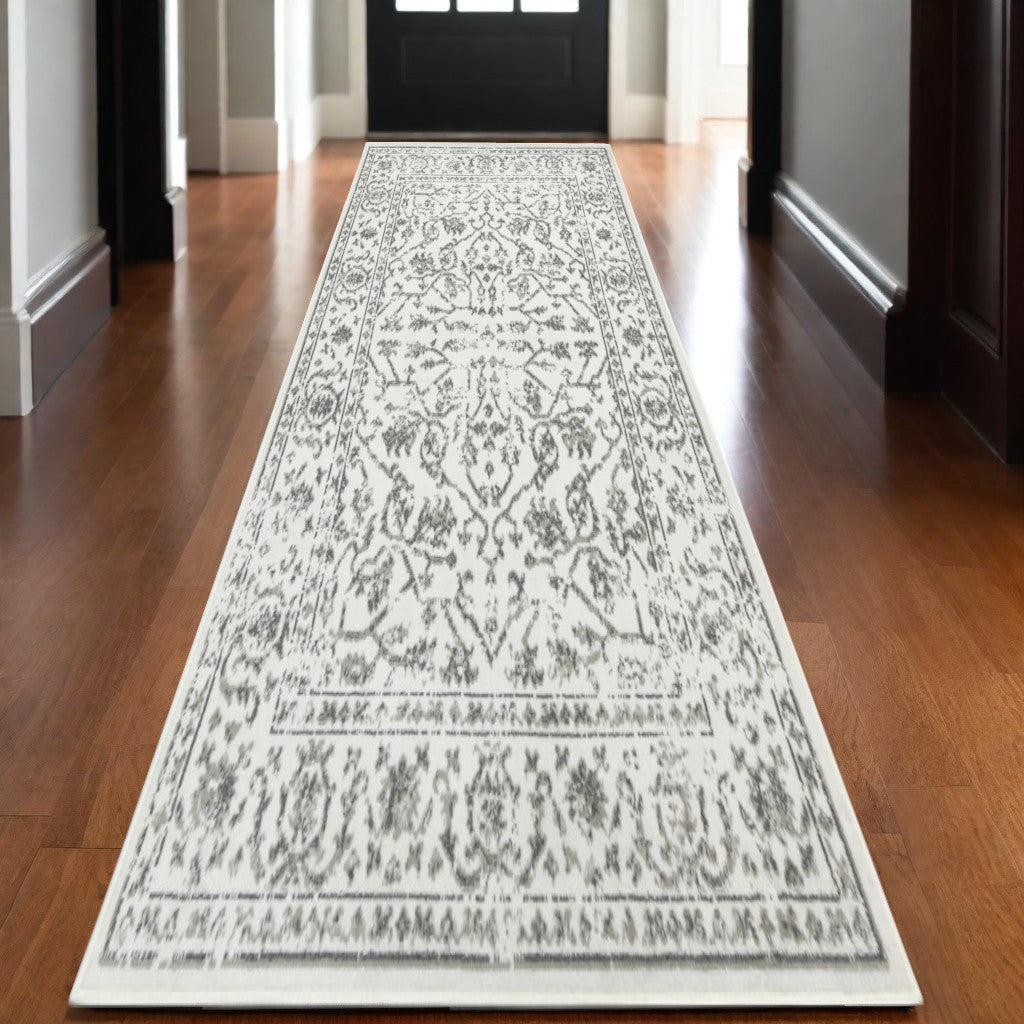 10' X 14' Gray and Light Gray Floral Power Loom Area Rug