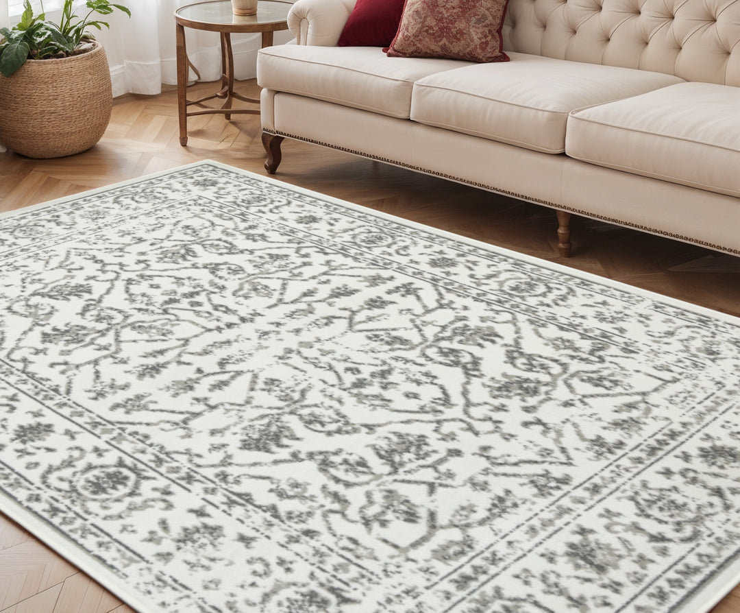 10' X 14' Gray and Light Gray Floral Power Loom Area Rug