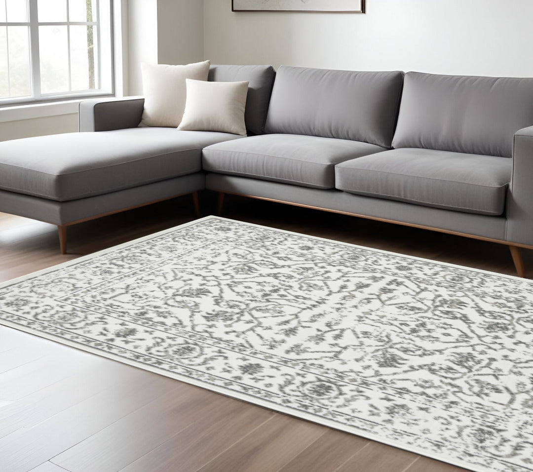 10' X 14' Gray and Light Gray Floral Power Loom Area Rug