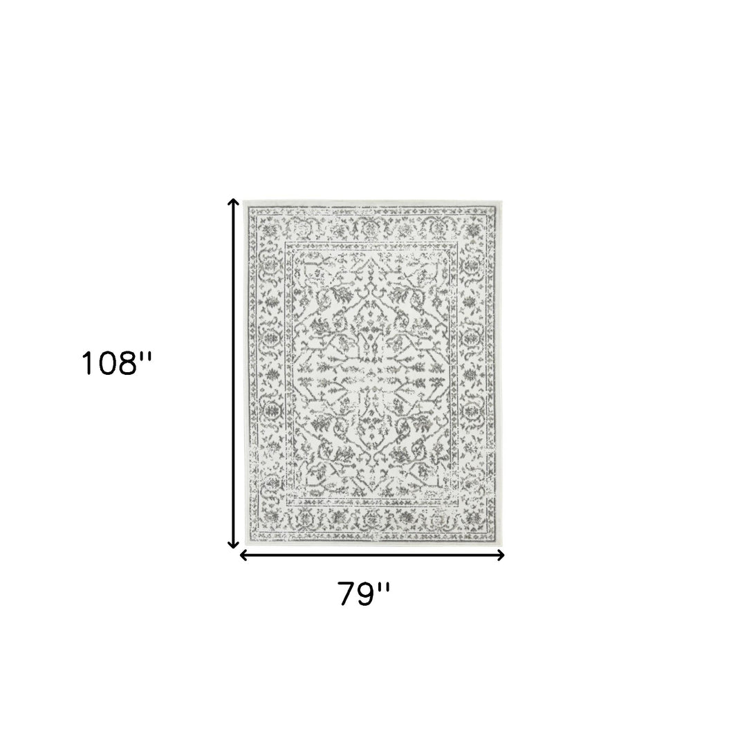 10' X 14' Gray and Light Gray Floral Power Loom Area Rug