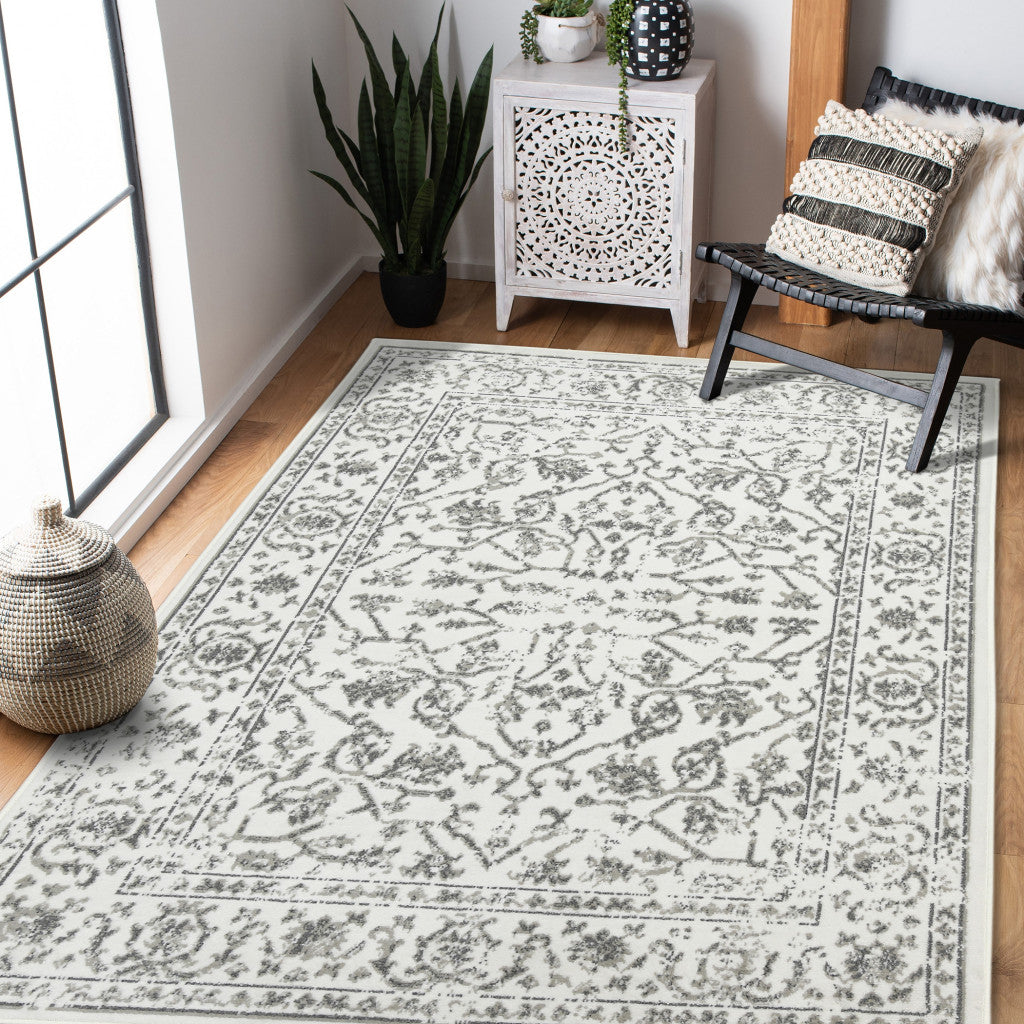 10' X 14' Gray and Light Gray Floral Power Loom Area Rug