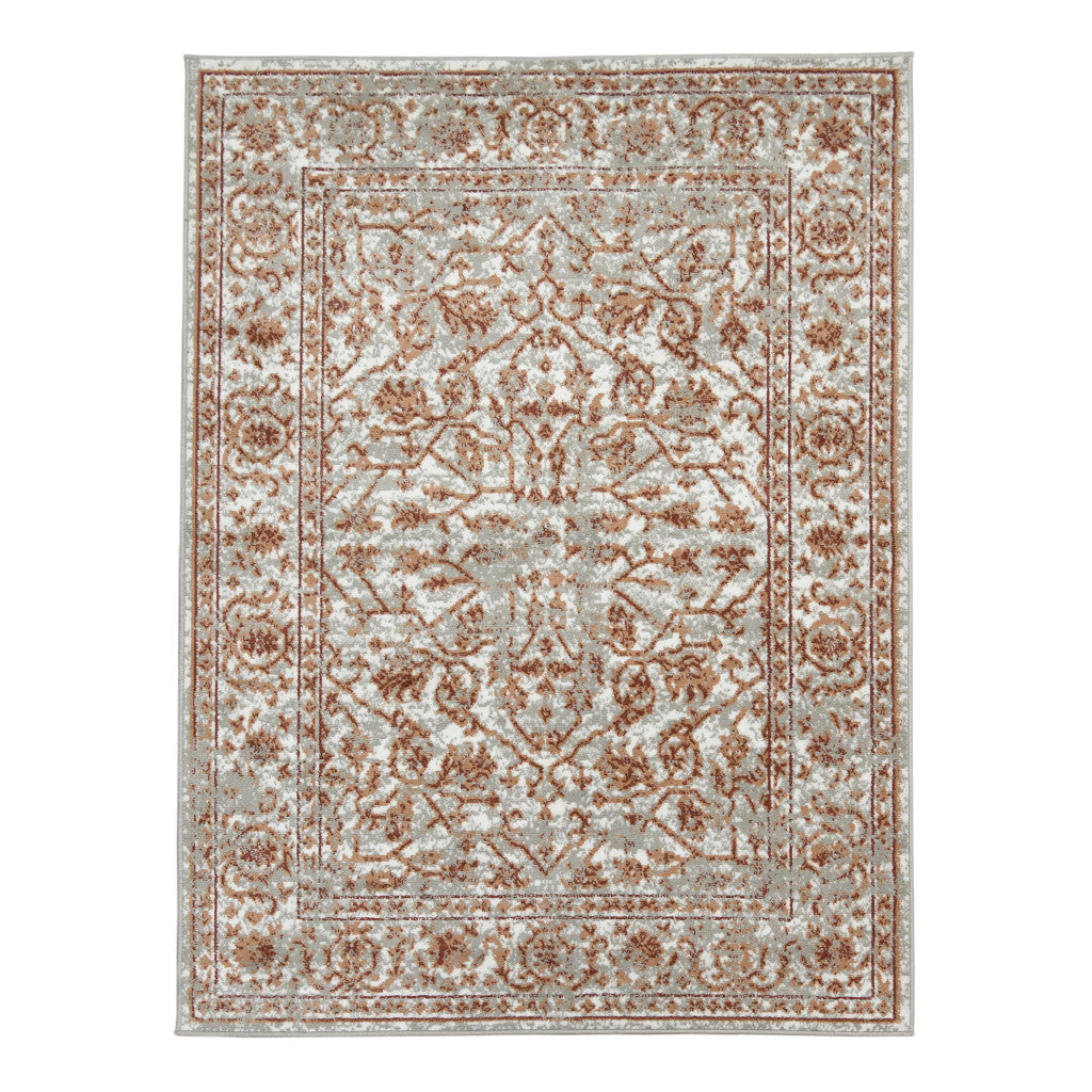 10' X 14' Rust and Gray Floral Power Loom Area Rug