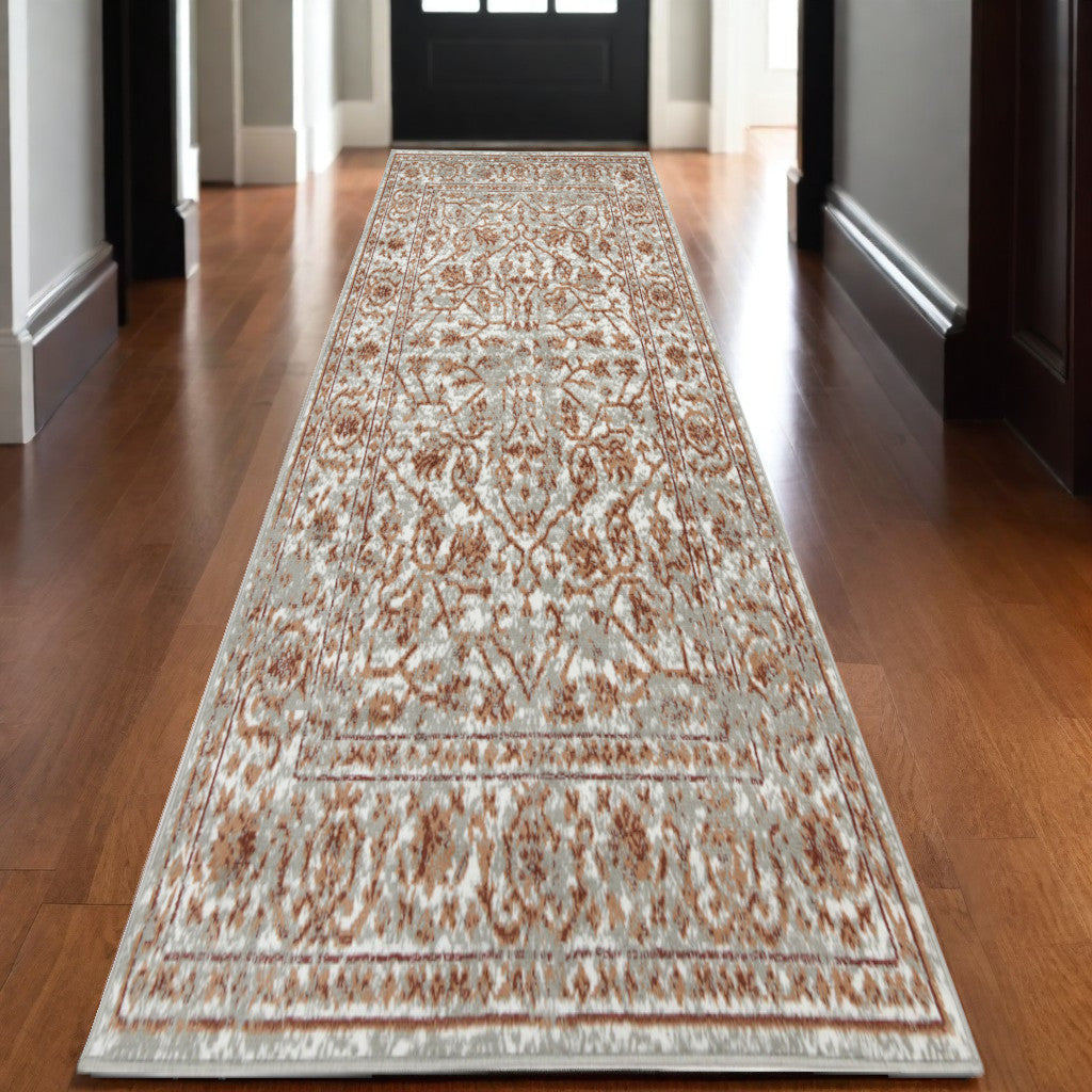 10' X 14' Rust and Gray Floral Power Loom Area Rug