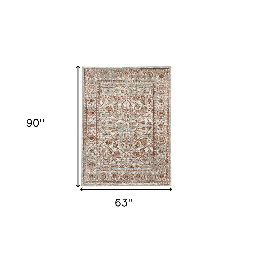 10' X 14' Rust and Gray Floral Power Loom Area Rug