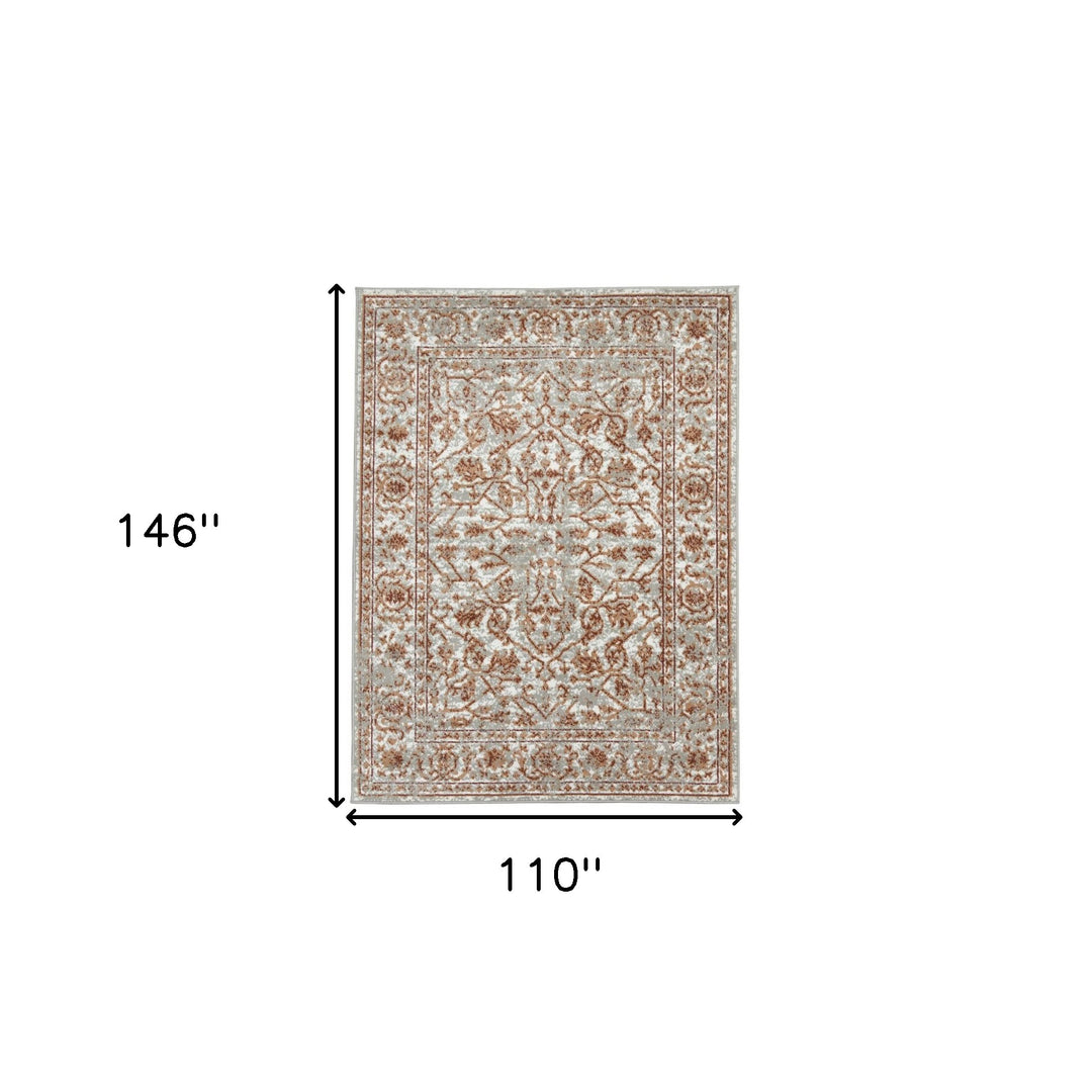 10' X 14' Rust and Gray Floral Power Loom Area Rug