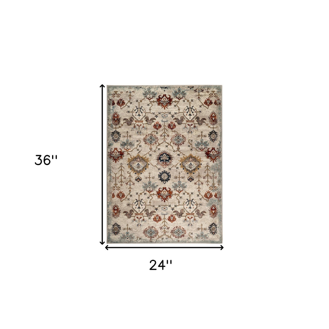 2' X 3' Beige Rust and Navy Oriental Power Loom Area Rug