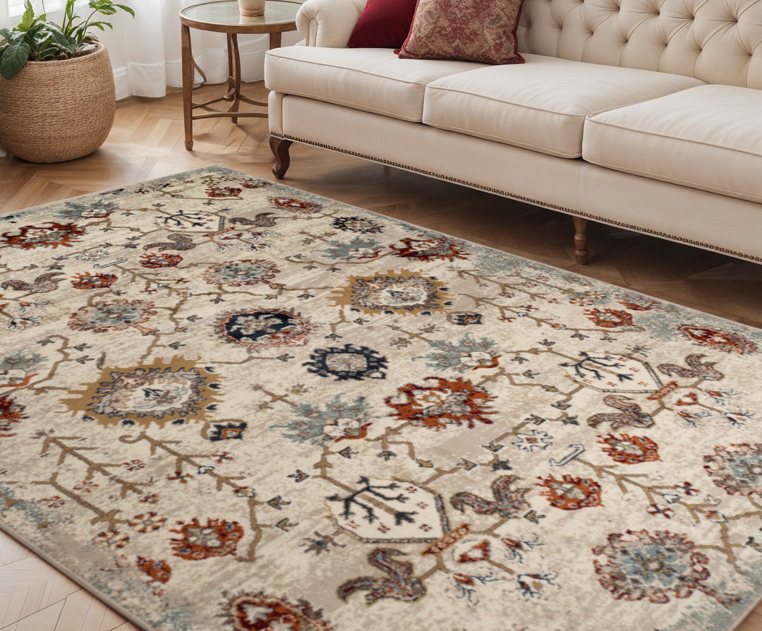 2' X 3' Beige Rust and Navy Oriental Power Loom Area Rug