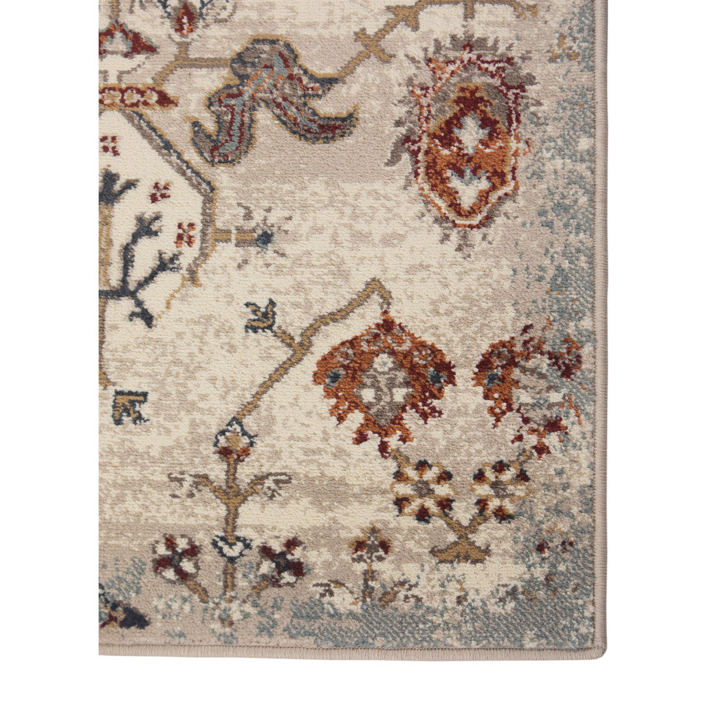 2' X 3' Beige Rust and Navy Oriental Power Loom Area Rug