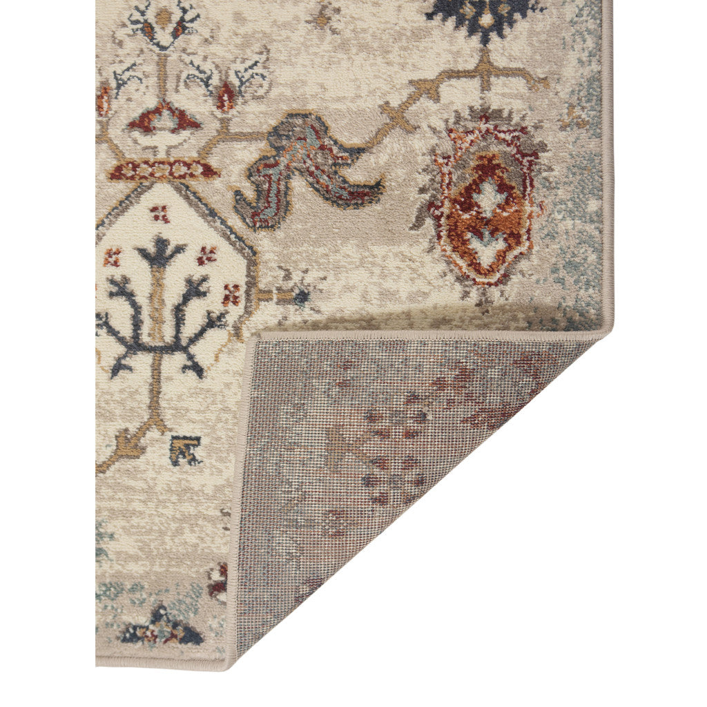 2' X 3' Beige Rust and Navy Oriental Power Loom Area Rug