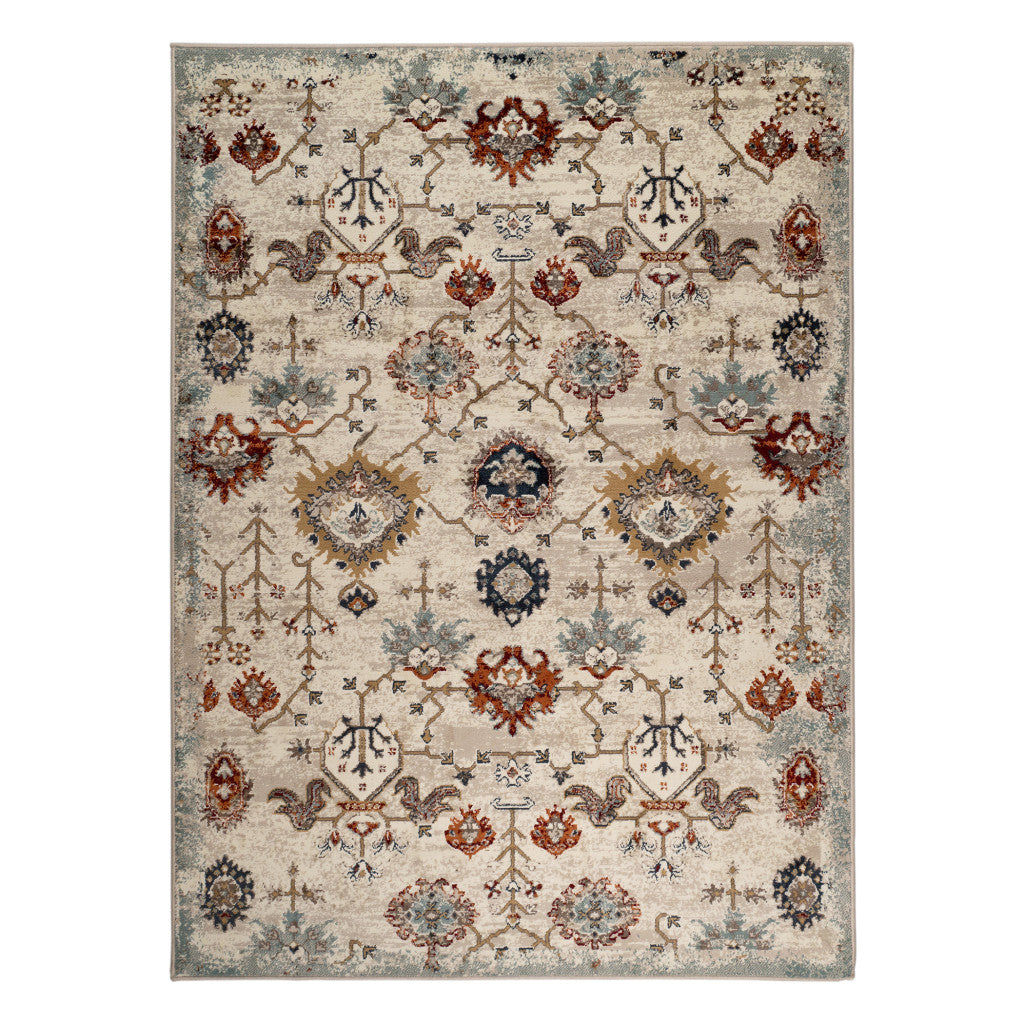 2' X 3' Beige Rust and Navy Oriental Power Loom Area Rug