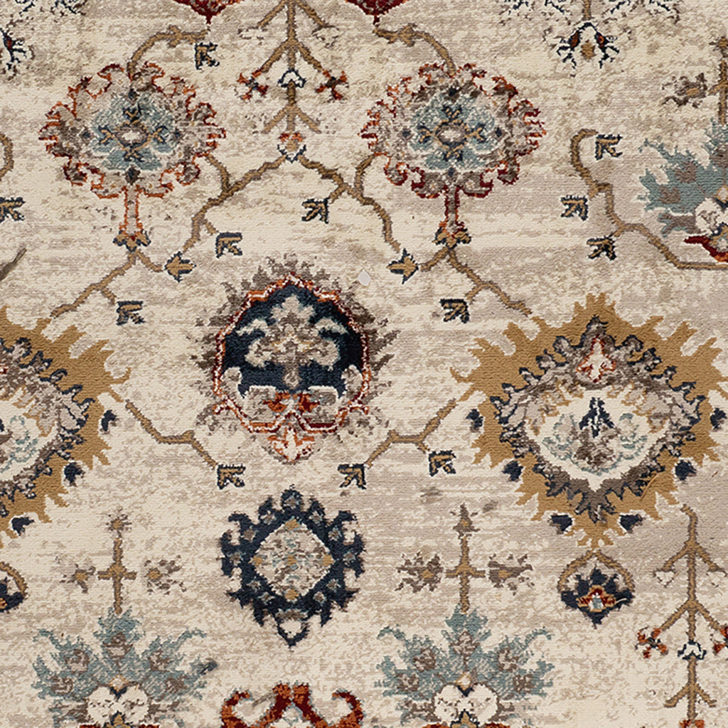 2' X 3' Beige Rust and Navy Oriental Power Loom Area Rug