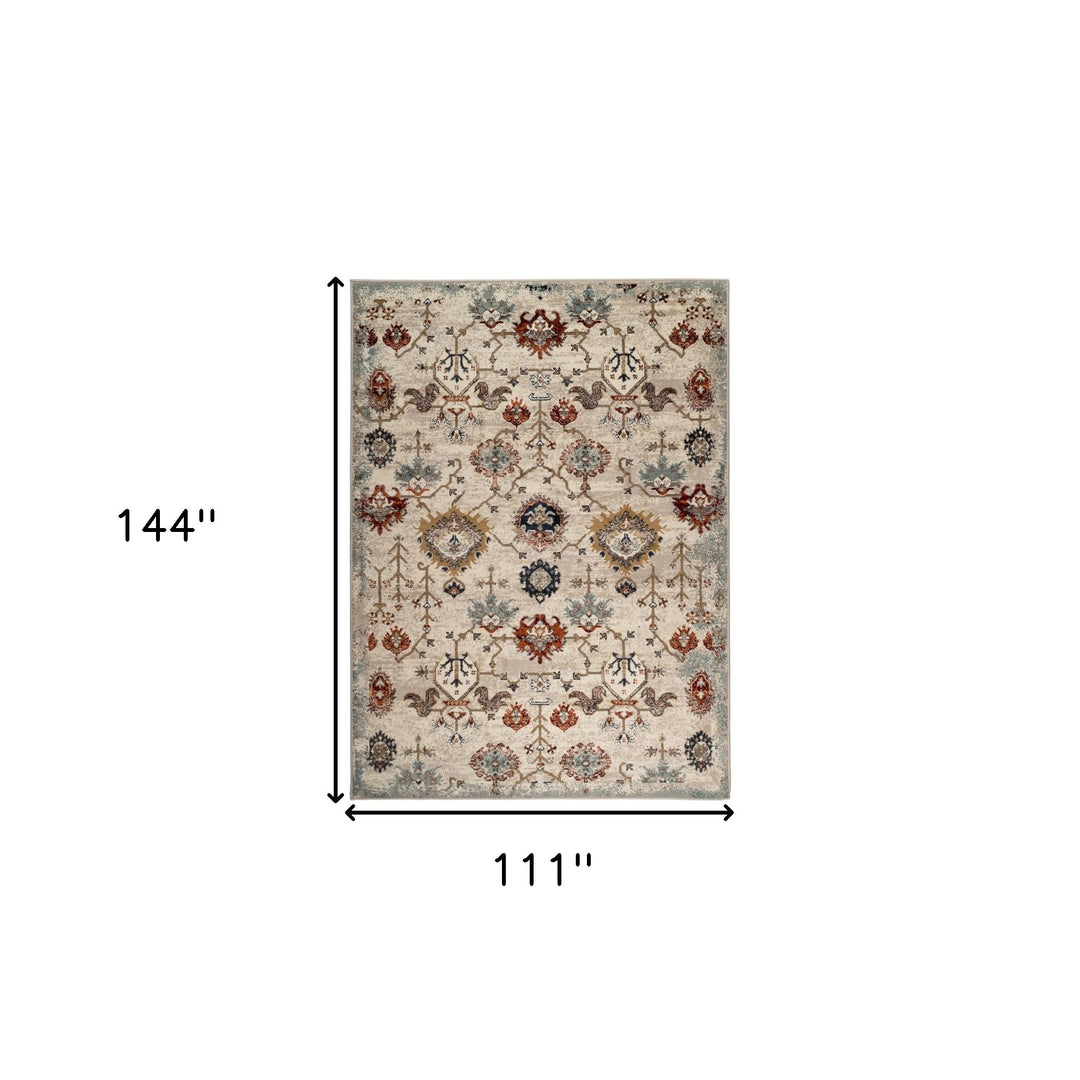 2' X 3' Beige Rust and Navy Oriental Power Loom Area Rug