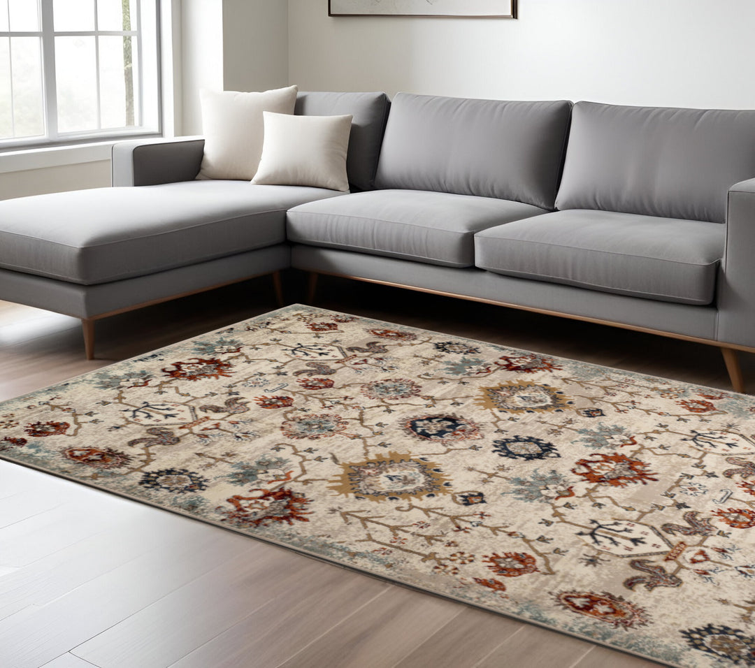 2' X 3' Beige Rust and Navy Oriental Power Loom Area Rug