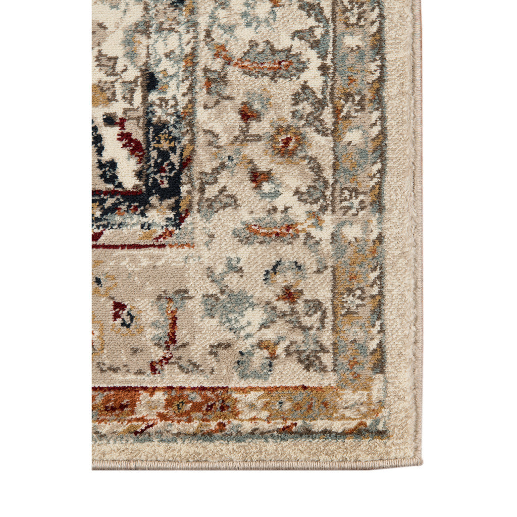 2' X 3' Beige Rust and Navy Floral Medallion Power Loom Area Rug