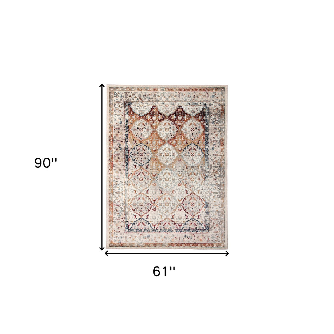 2' X 3' Beige Rust and Navy Floral Medallion Power Loom Area Rug