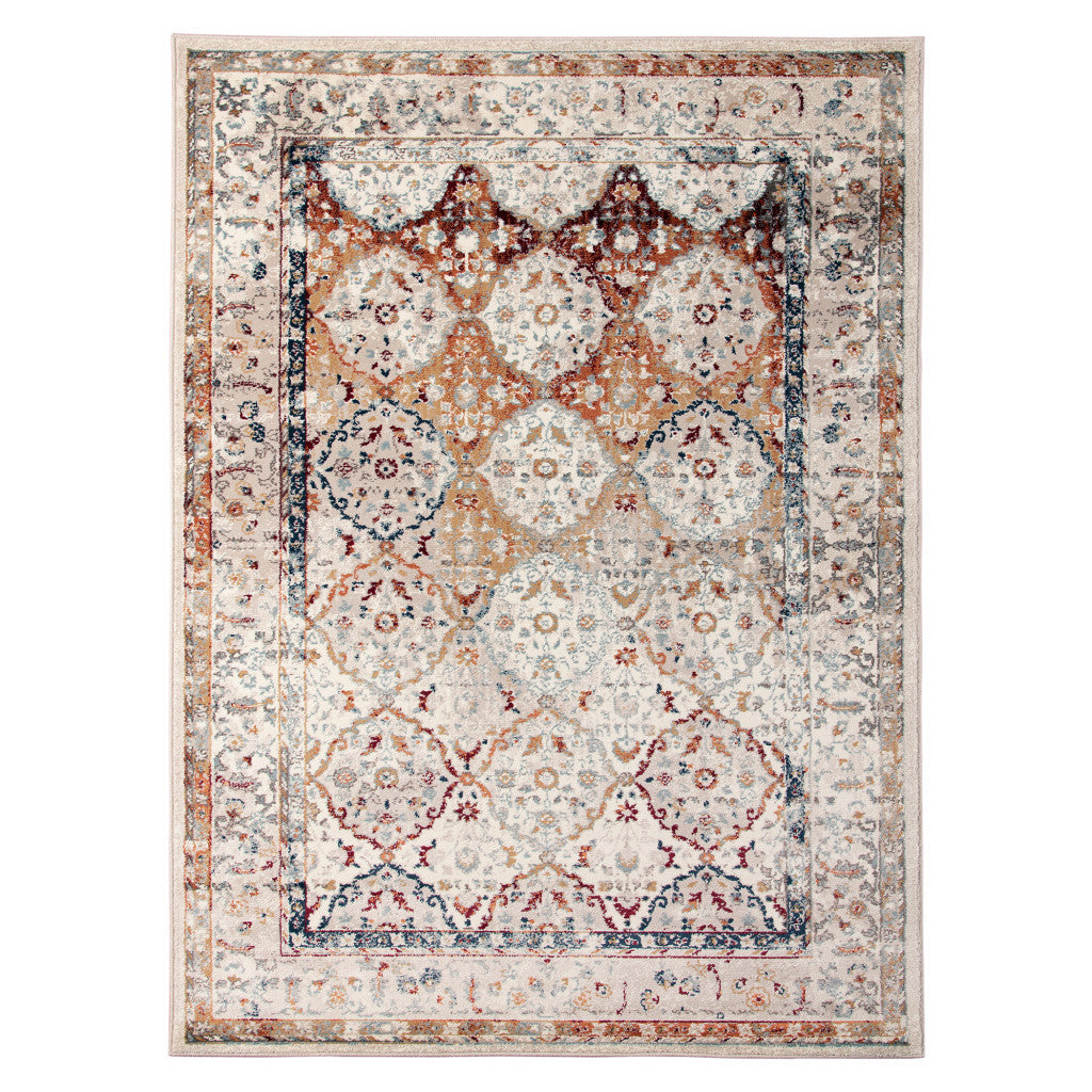 2' X 3' Beige Rust and Navy Floral Medallion Power Loom Area Rug