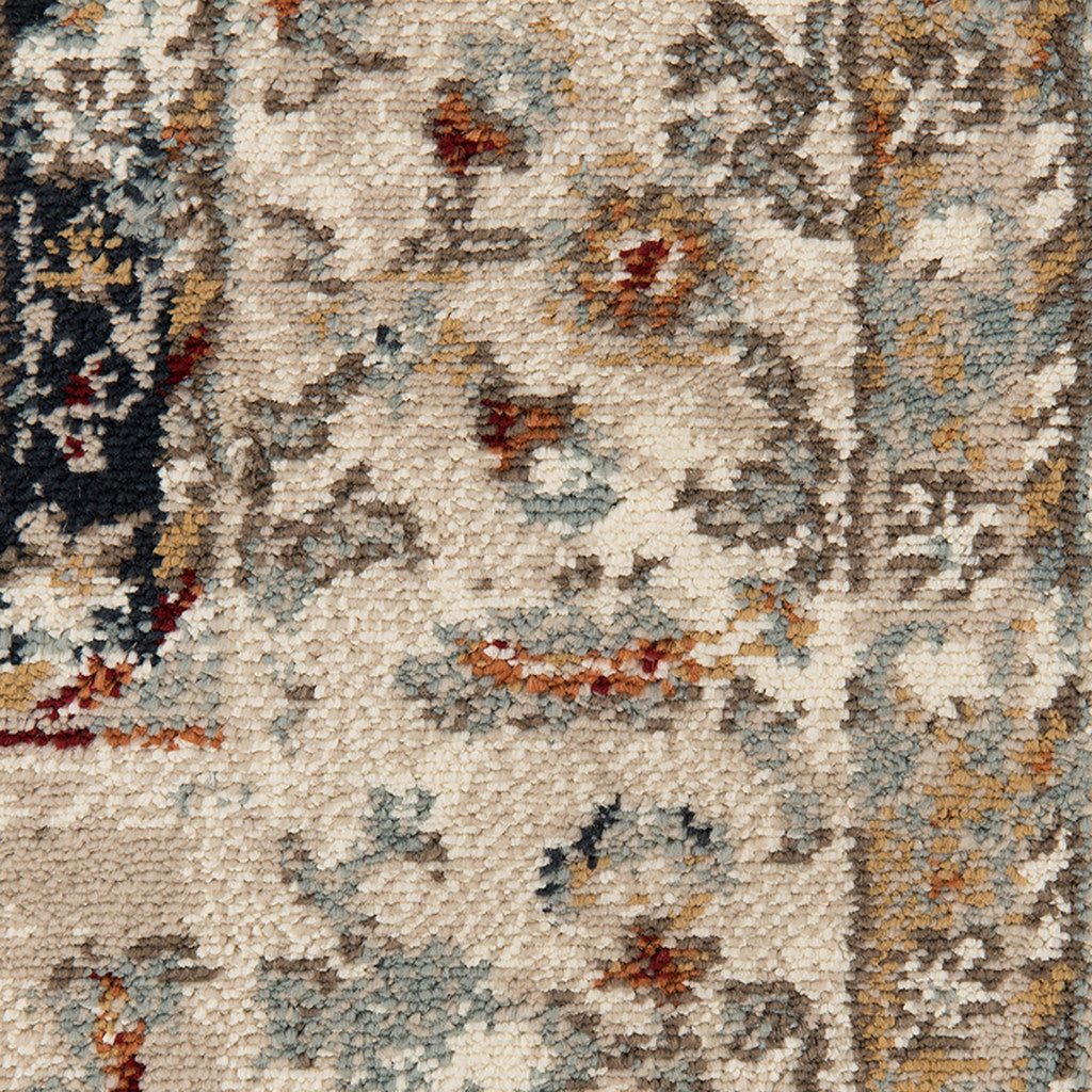 2' X 3' Beige Rust and Navy Floral Medallion Power Loom Area Rug