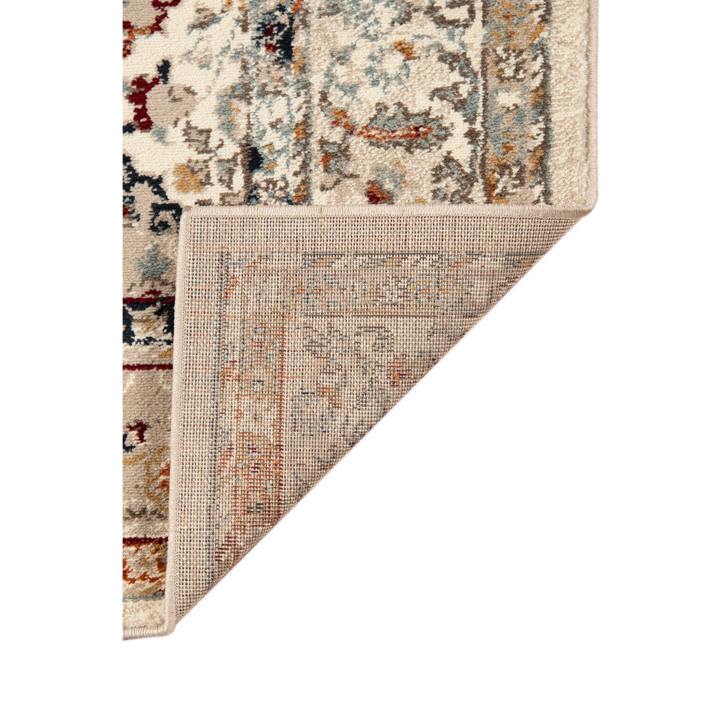 2' X 3' Beige Rust and Navy Floral Medallion Power Loom Area Rug