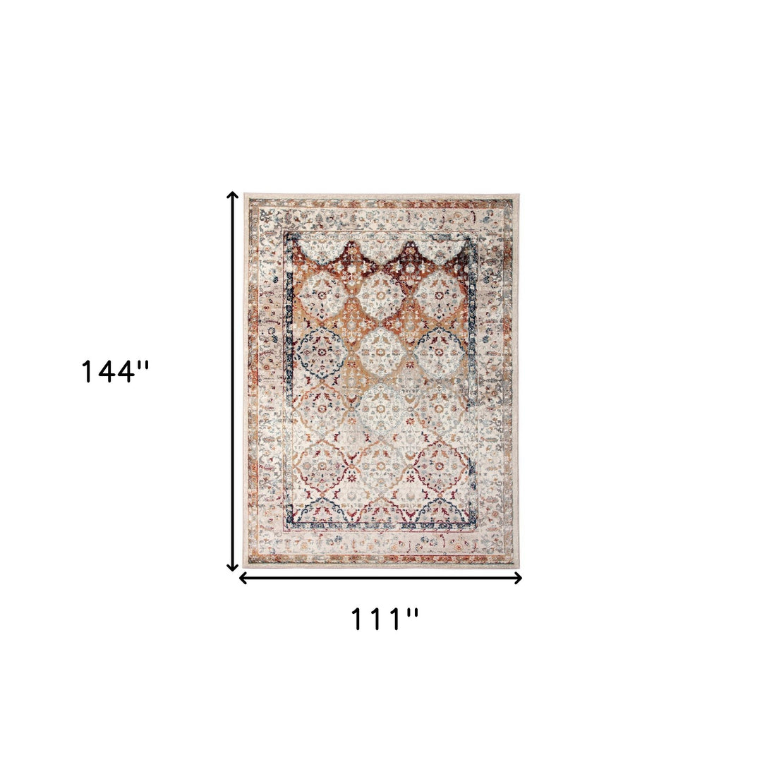 2' X 3' Beige Rust and Navy Floral Medallion Power Loom Area Rug