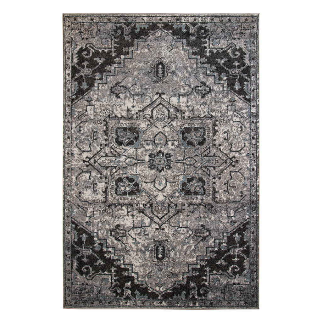 2' X 3' Black and Gray Medallion Power Loom Area Rug