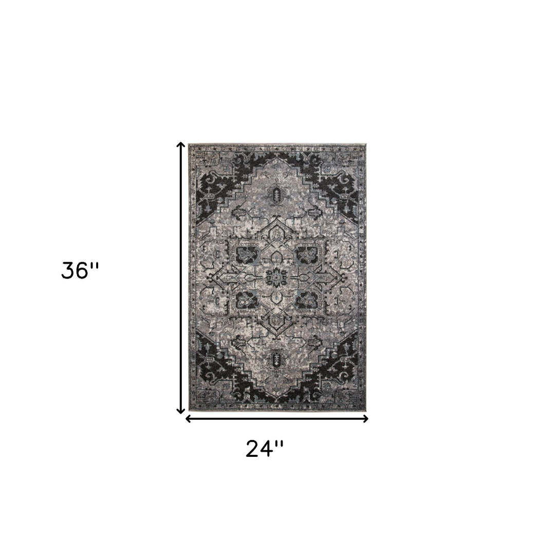 2' X 3' Black and Gray Medallion Power Loom Area Rug