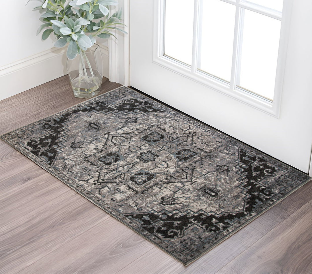 2' X 3' Black and Gray Medallion Power Loom Area Rug