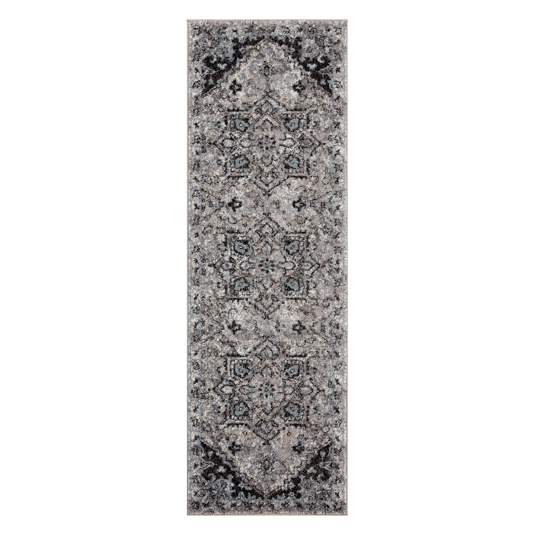 2' X 3' Black and Gray Medallion Power Loom Area Rug