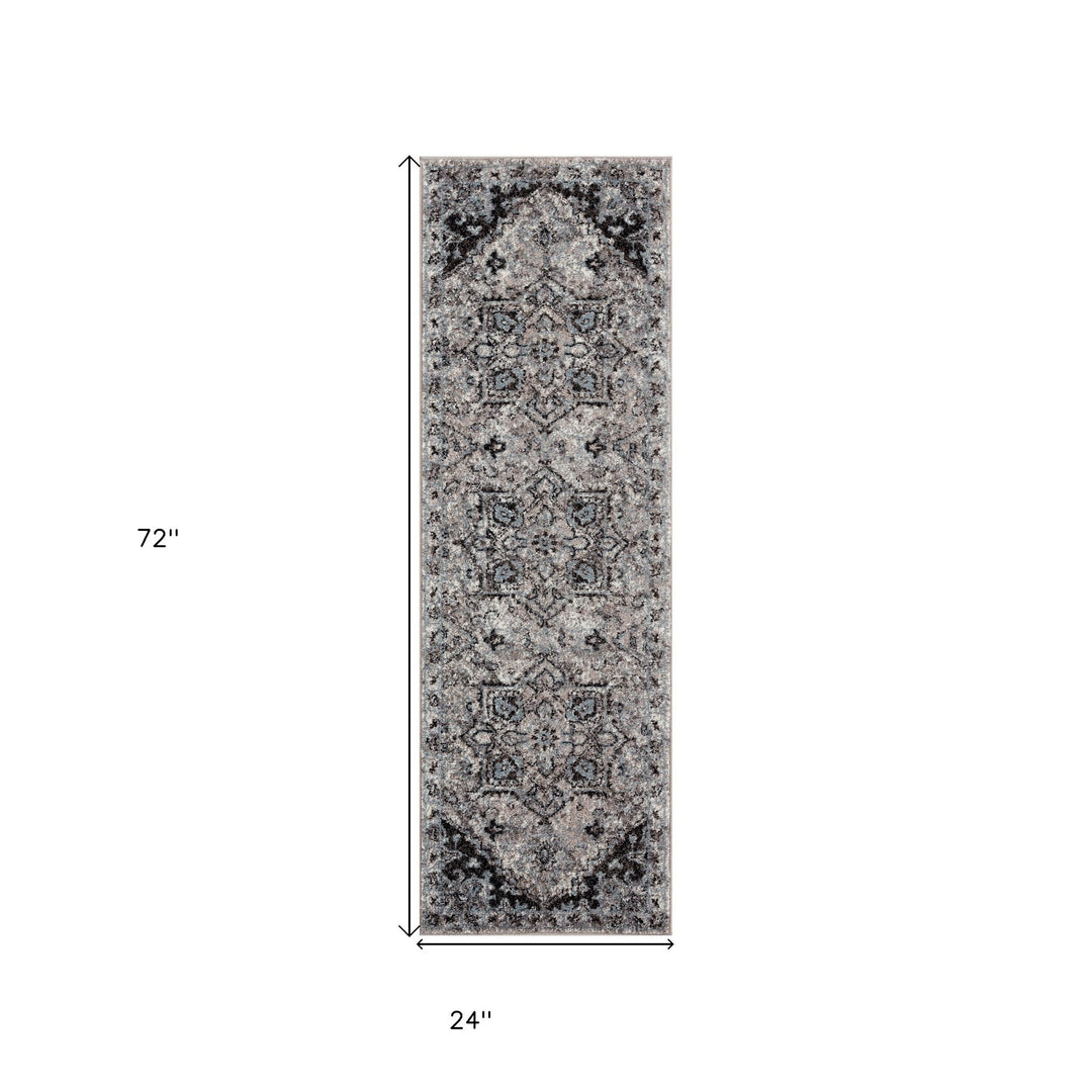 2' X 3' Black and Gray Medallion Power Loom Area Rug