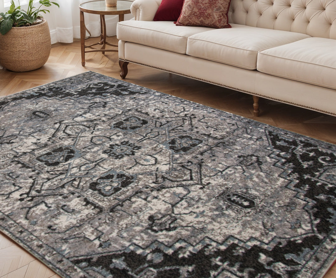 2' X 3' Black and Gray Medallion Power Loom Area Rug