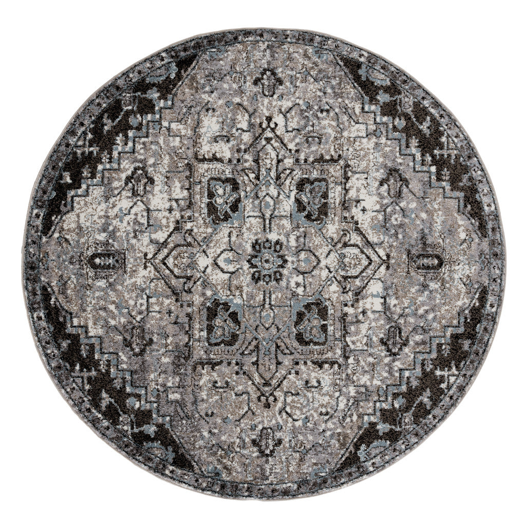 2' X 3' Black and Gray Medallion Power Loom Area Rug