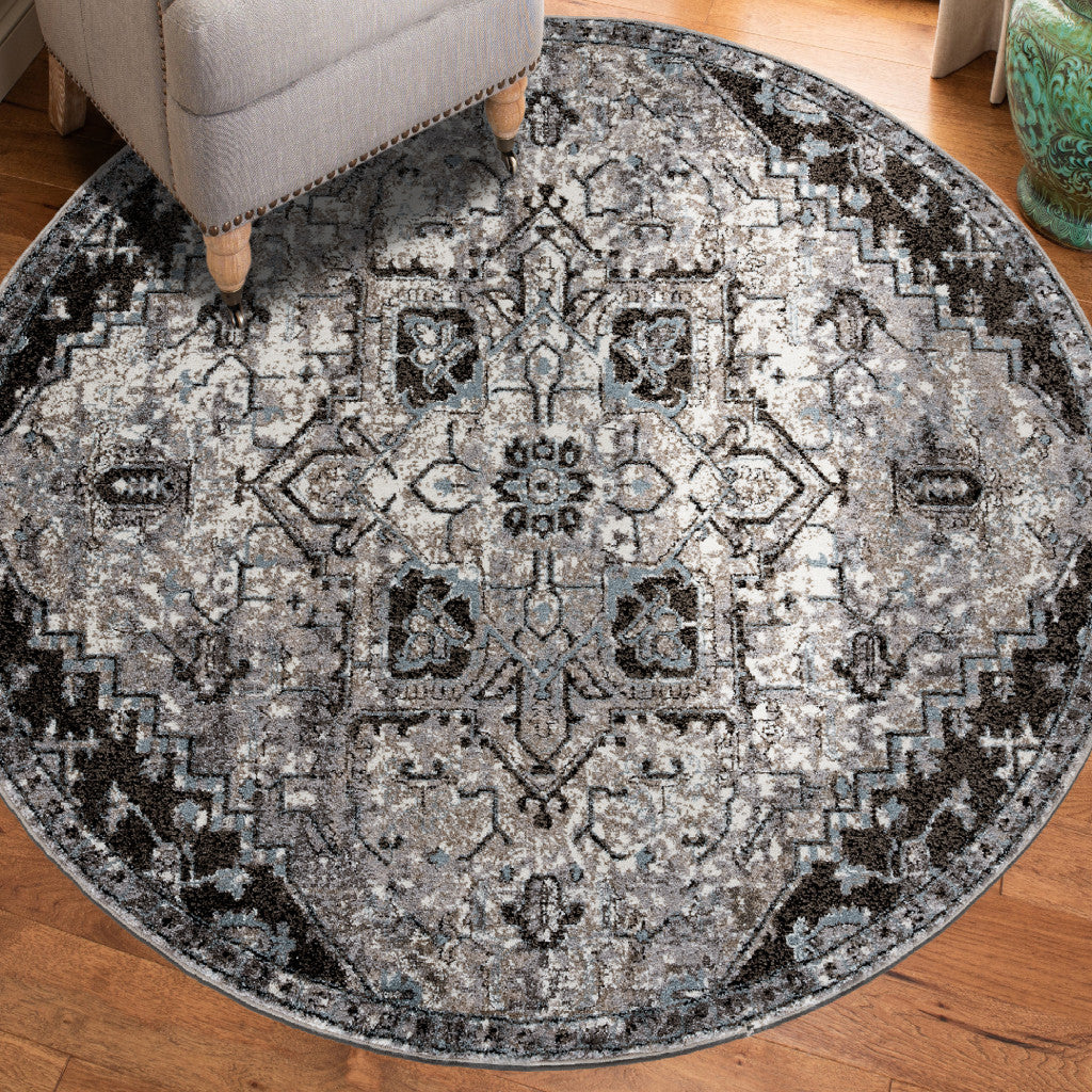 2' X 3' Black and Gray Medallion Power Loom Area Rug