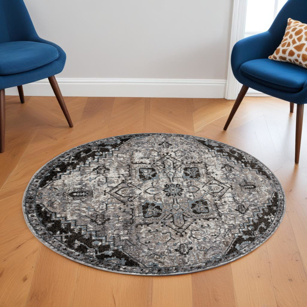 2' X 3' Black and Gray Medallion Power Loom Area Rug