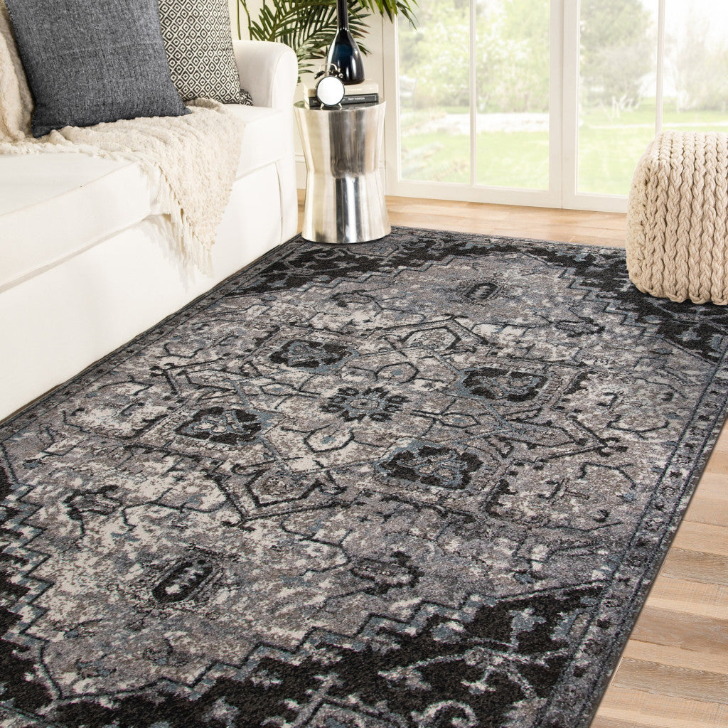 2' X 3' Black and Gray Medallion Power Loom Area Rug