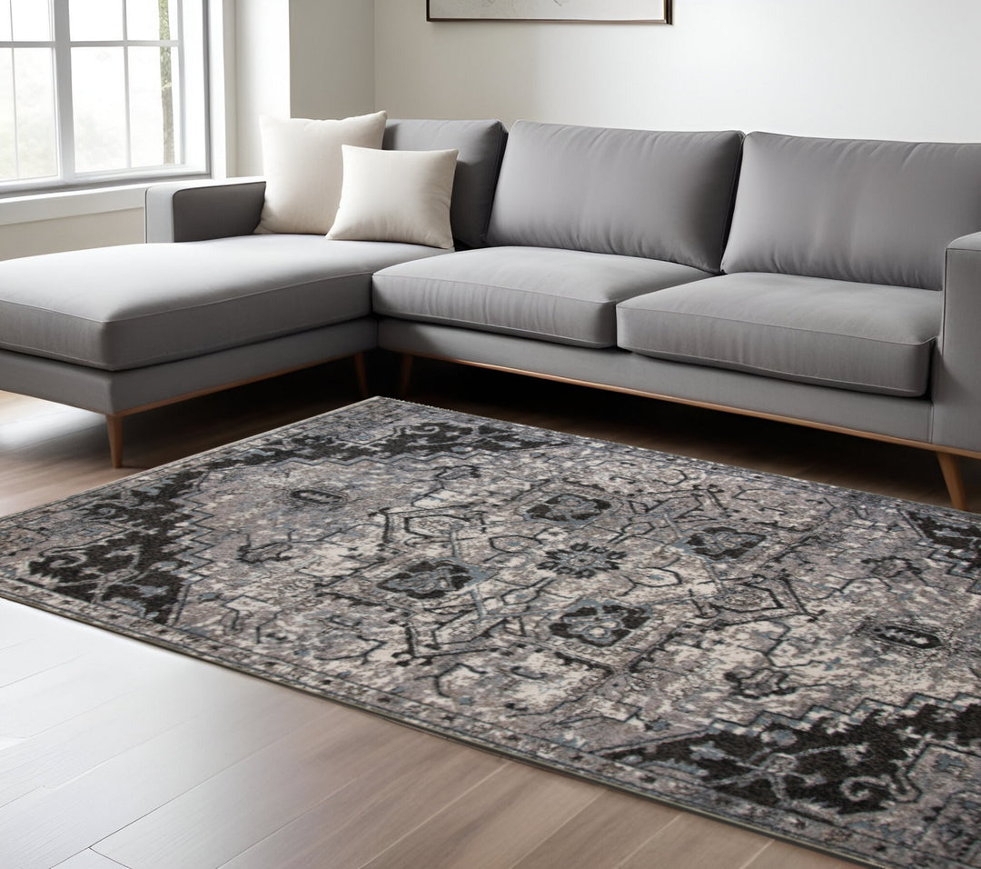 2' X 3' Black and Gray Medallion Power Loom Area Rug