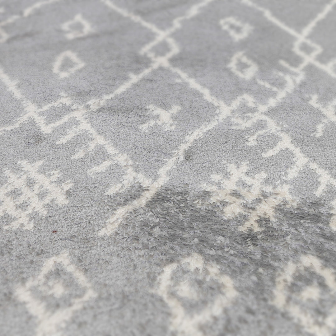 10' Gray and Ivory Geometric Shag Runner Rug