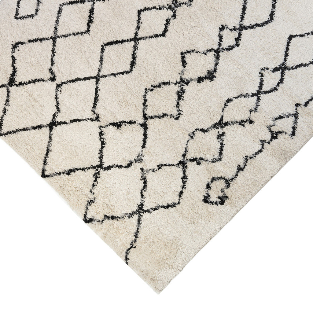 10' Black and Ivory Geometric Shag Runner Rug