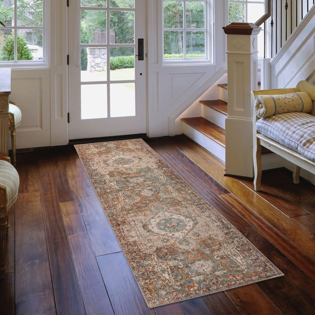 2' X 3' Beige Gray and Taupe Medallion Power Loom Area Rug