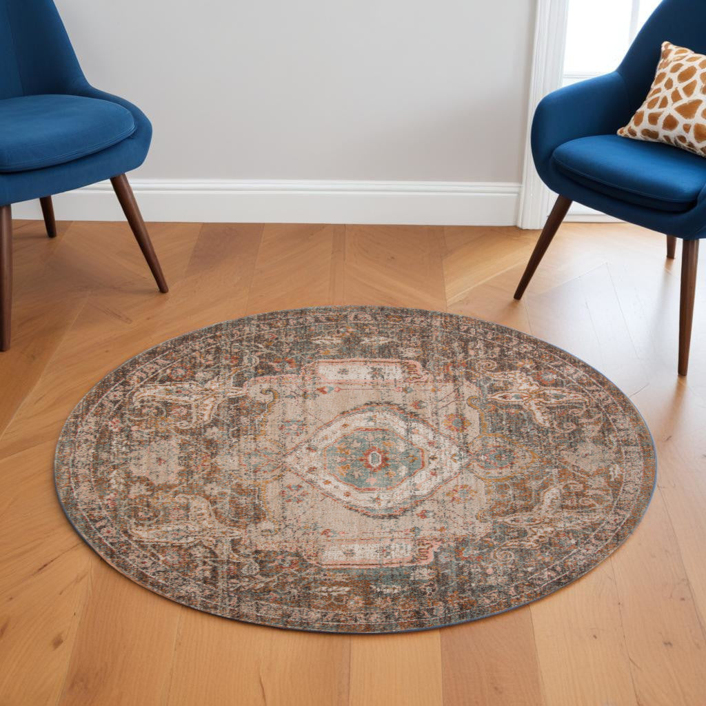 2' X 3' Beige Gray and Taupe Medallion Power Loom Area Rug