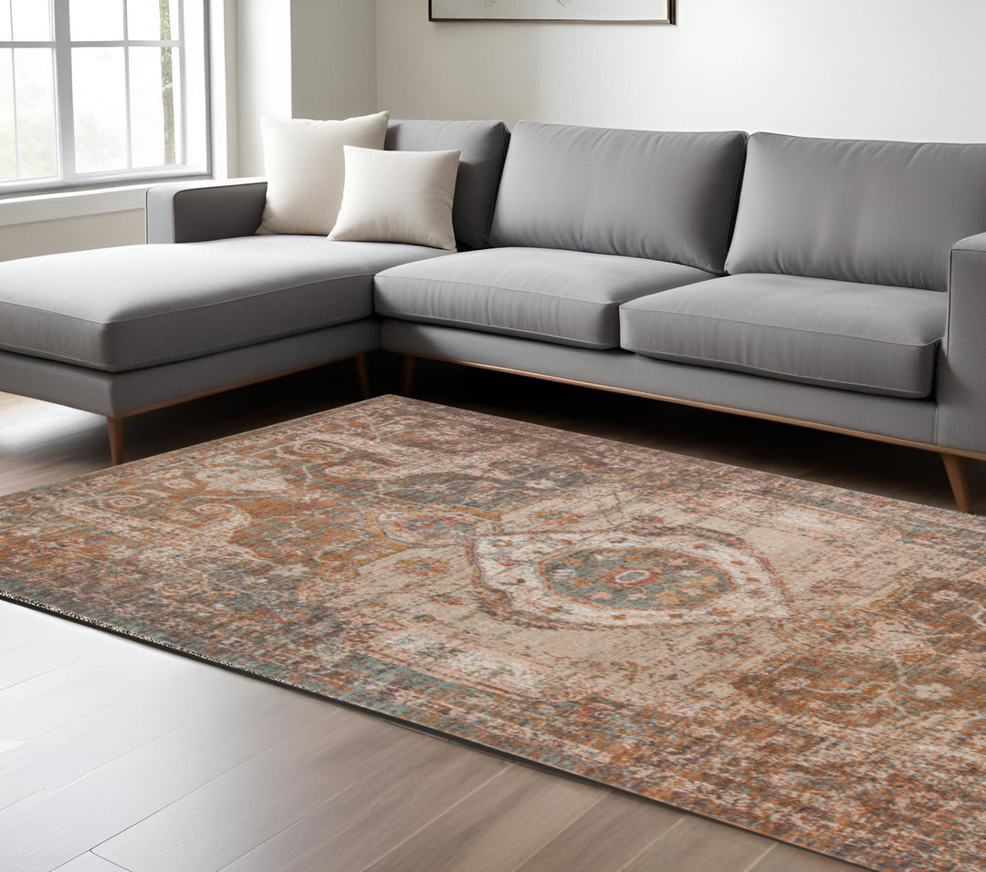 2' X 3' Beige Gray and Taupe Medallion Power Loom Area Rug