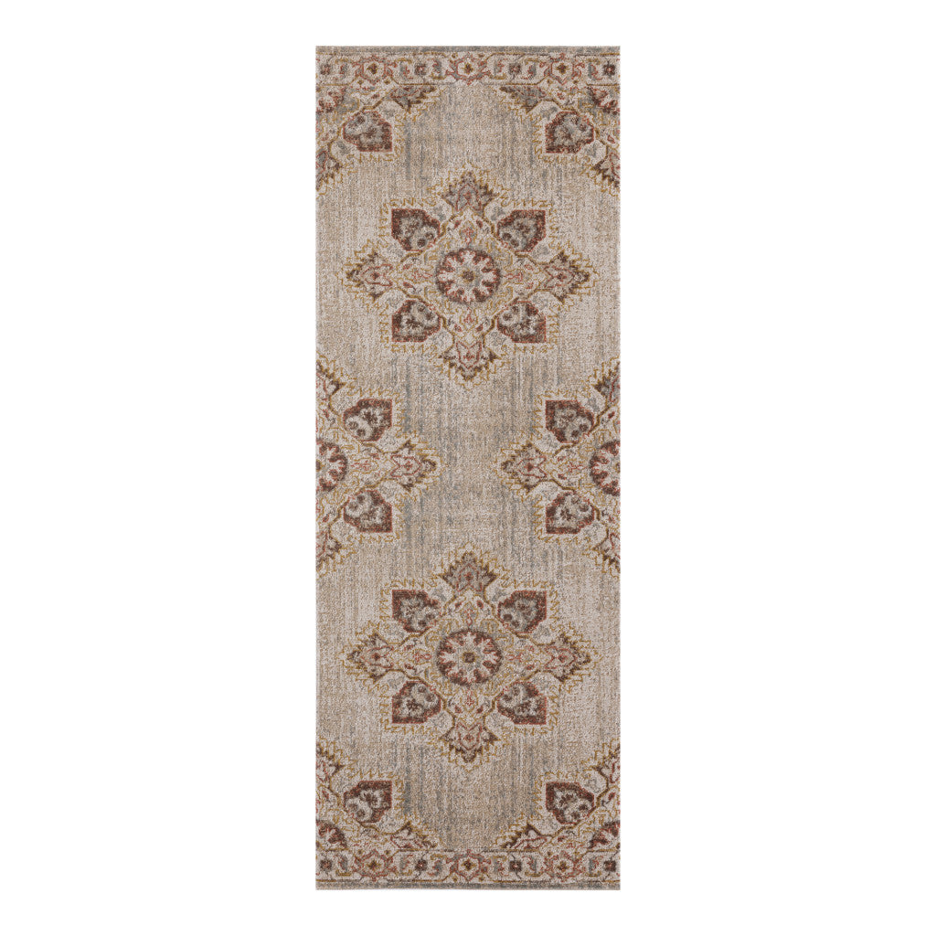 2' X 3' Beige and Rust Medallion Power Loom Area Rug