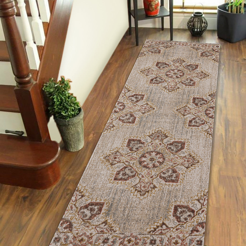 2' X 3' Beige and Rust Medallion Power Loom Area Rug