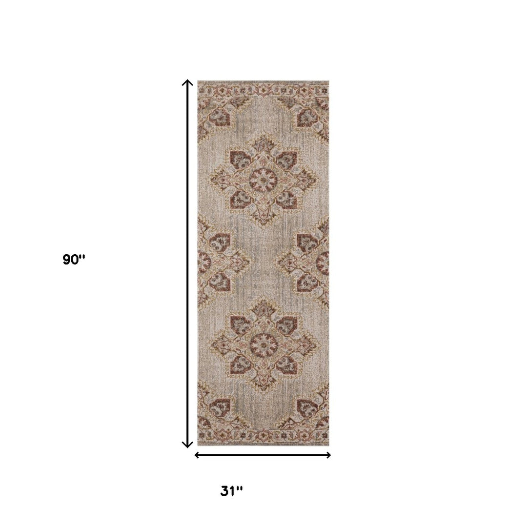 2' X 3' Beige and Rust Medallion Power Loom Area Rug