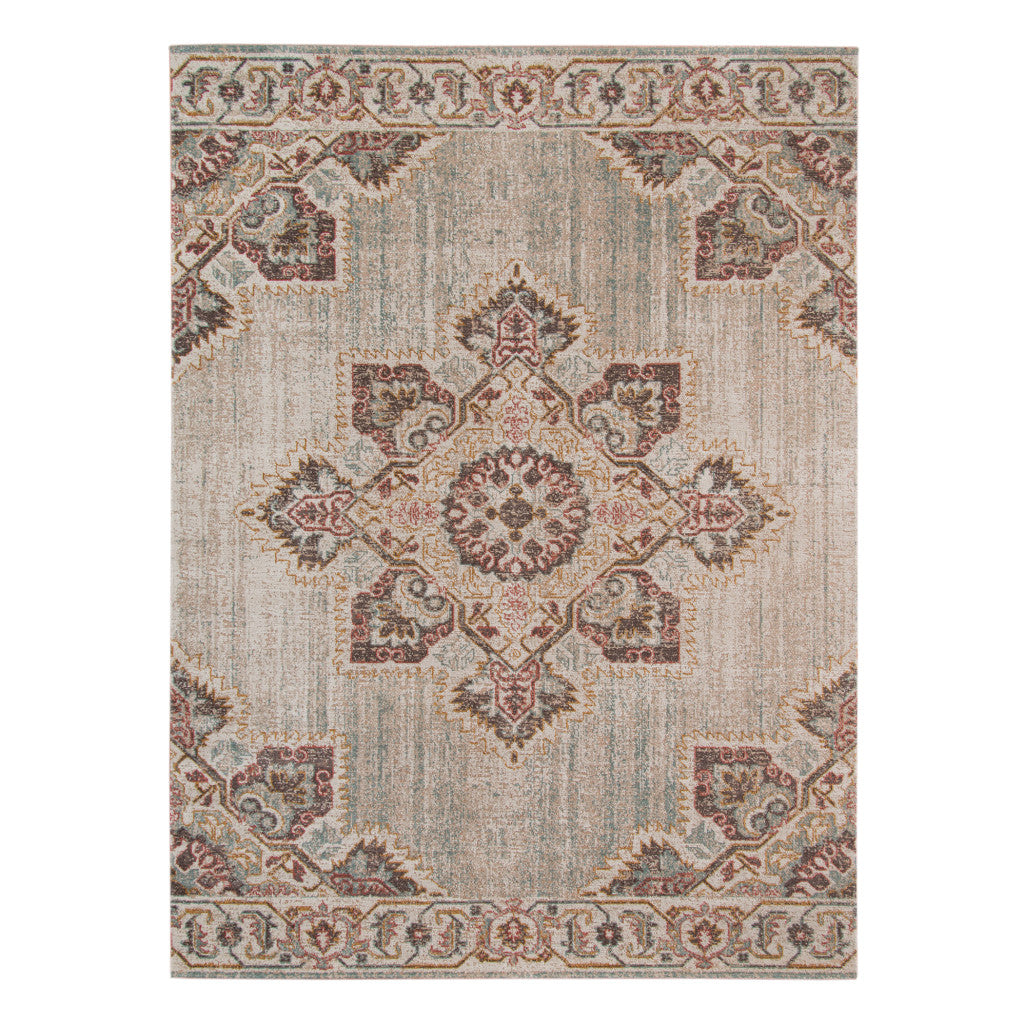 2' X 3' Beige and Rust Medallion Power Loom Area Rug